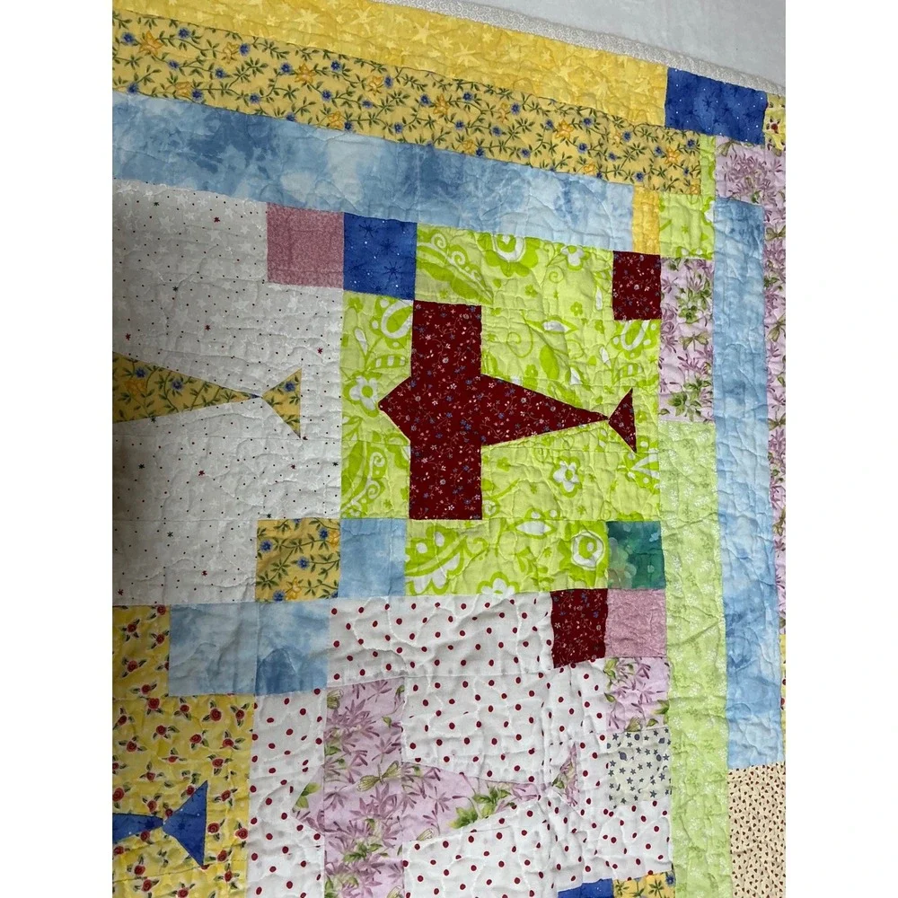 Handmade Airplane Quilt Baby‎ Toddler Throw Blanket Multi Color Patchwork